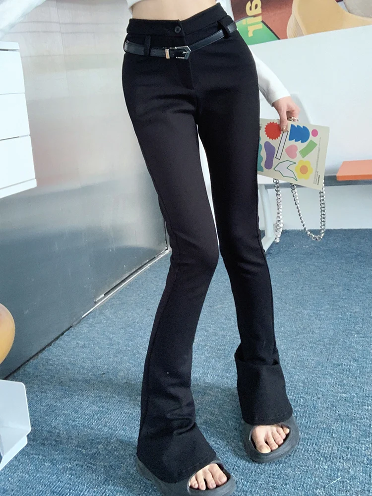 

High Waist Flared Casual Pants Women's Fce Lined Thiened Bla Spring Slimming Tight Hoof Pants Long Trousers