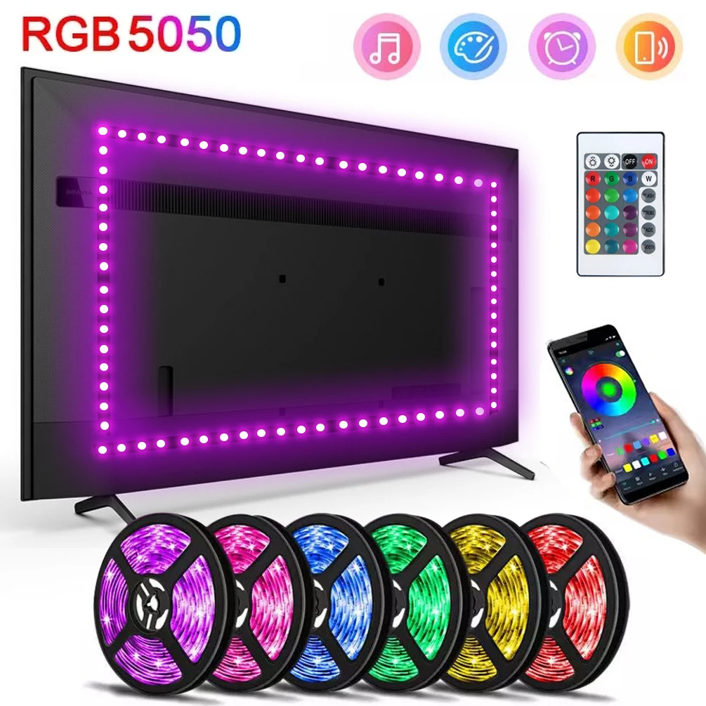 USB 5V Led Strip Light App Remote Control RGB 5050 30leds/m Led Tape Flexible Ribbon Diode Tape for TV Backlight Gaming Room