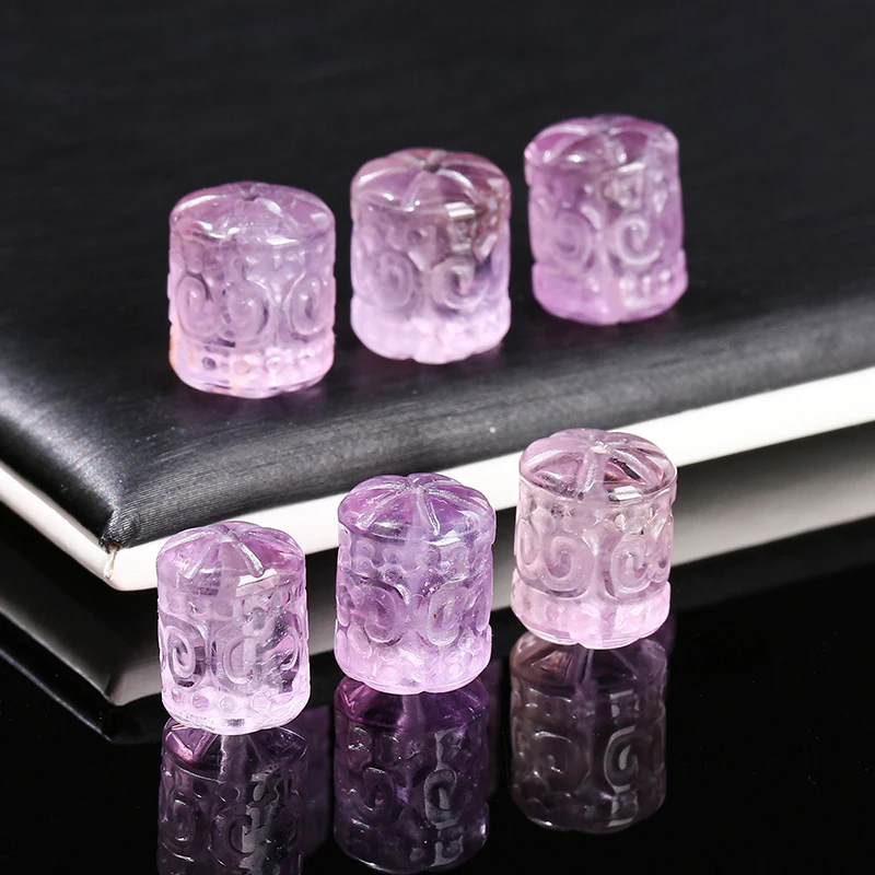 1 Pc Natural Amethyst Carved Patterned Cylindrical Shape Bead Lucky Pendant For Jewelry Making Diy Necklace Bracelet Accessory view 5