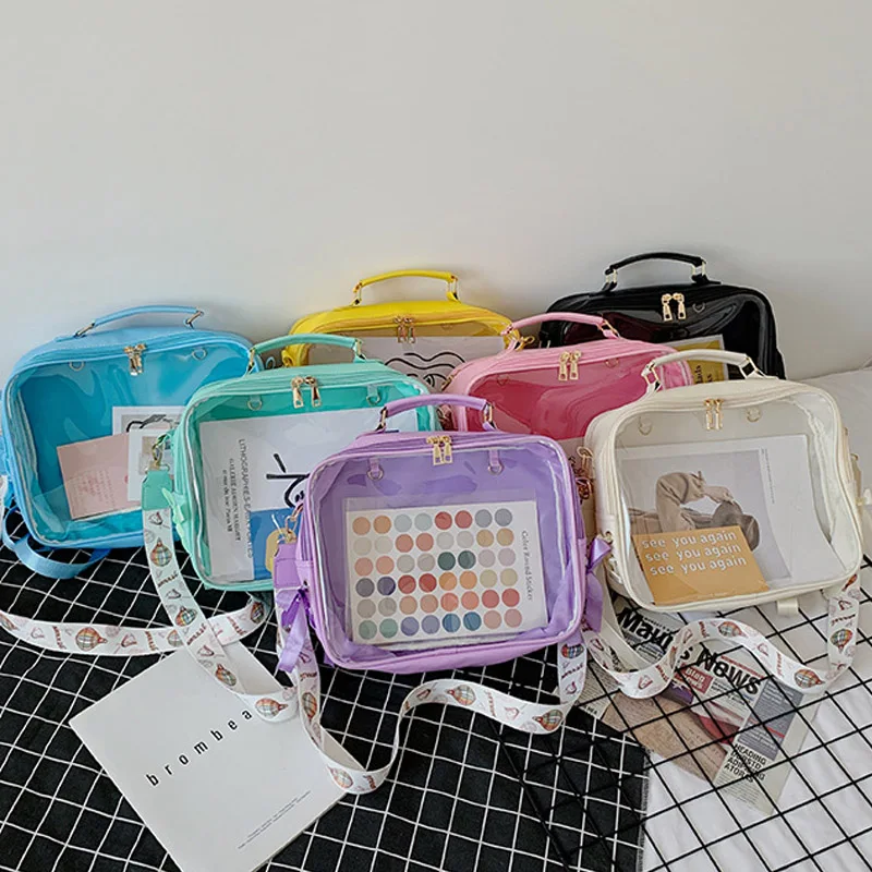 New Black Ita Bag Cute Backpack Girls Clear Front Pocket Transparent Rucksack Sweet Ita Shoulder Bag Women Jelly Itabag Bagpack