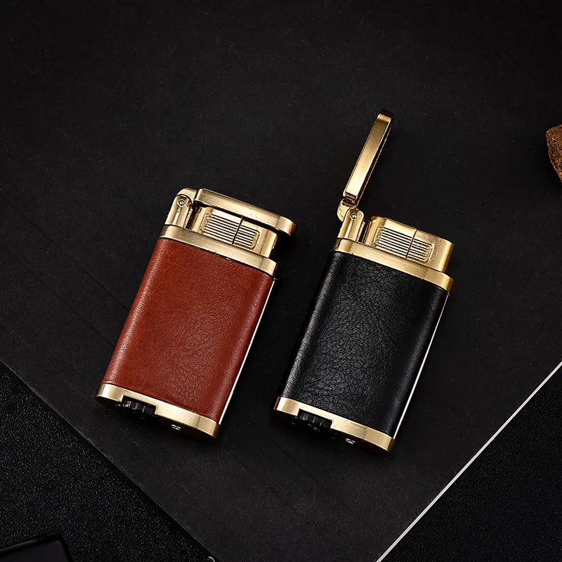 

Flip Press Ignition Metal Leather Windproof Lighter Direct Fume Lighters & Smoking Accessories Butane Inflatable Cigar Ignifier