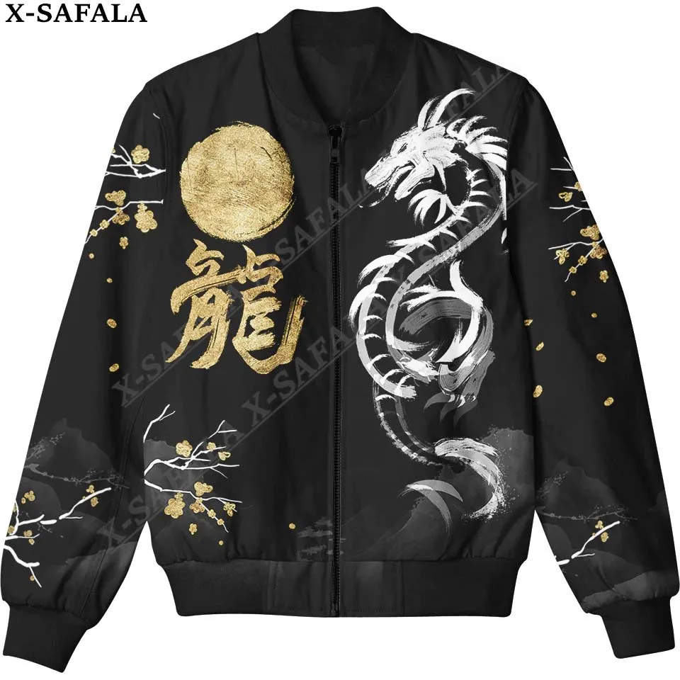 

Mens Unisex 3D Bomber Jackets Tattoo Symbol BUSHIDO TATSU Dragon Print Zipper Casual Harajuku Men Coat Streetwear Thick Coats-9