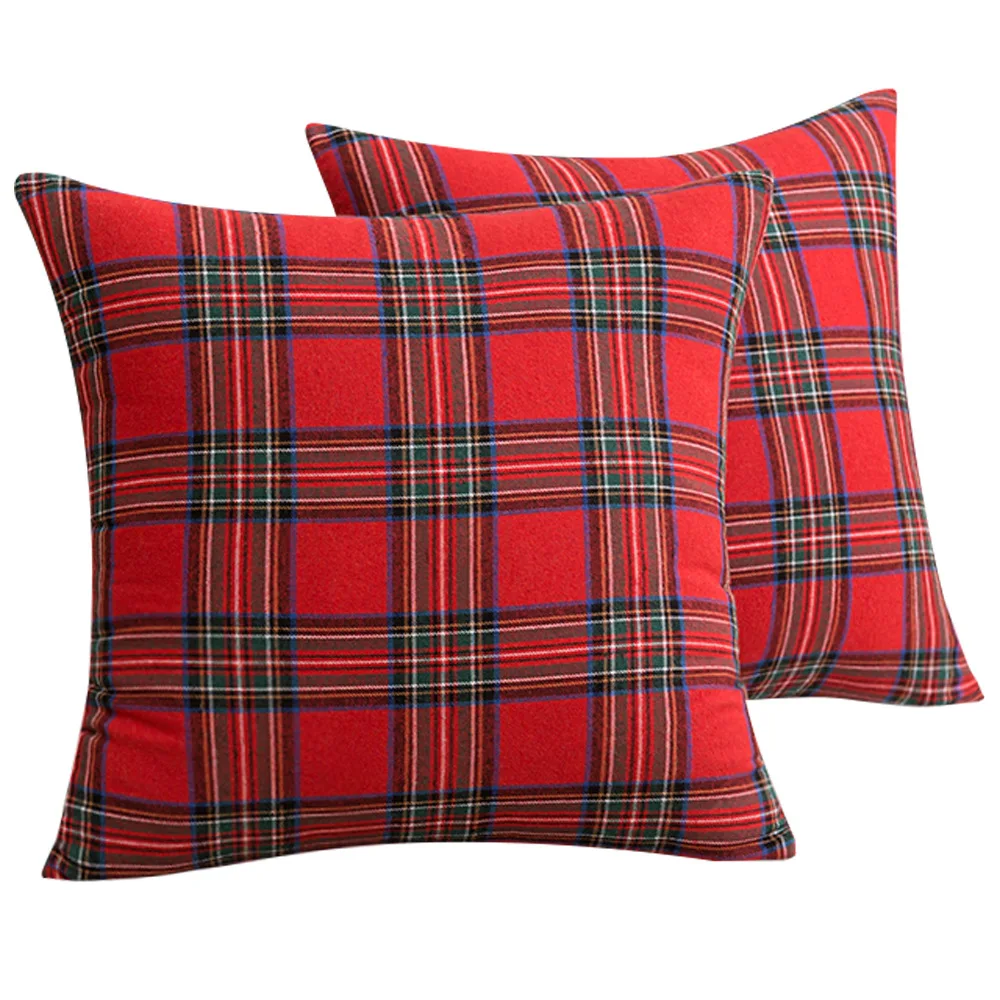 Inyahome Set of 1 Christmas Decorative Boho Throw Pillow Covers Farmhouse Checkered Plaid Cushion Cases for Couch Coussin Canapé