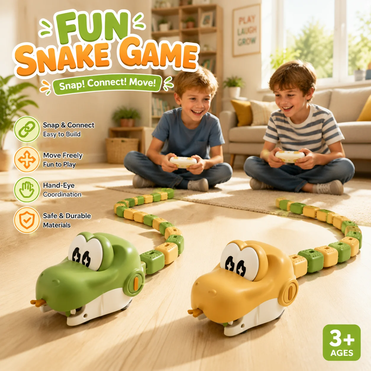 Magnetic Greedy Snake Remote Control Car Toy 2 Players Battle RC Game Tabletop Building Blocks Puzzle Toy for Boys Kids Interact