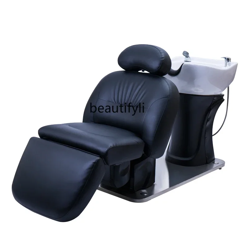 Factory Direct Sales  High-End Barber Shop Electric Lifting Shampoo Chair Rotatable Minimalist Japanese Style Flushing Bed