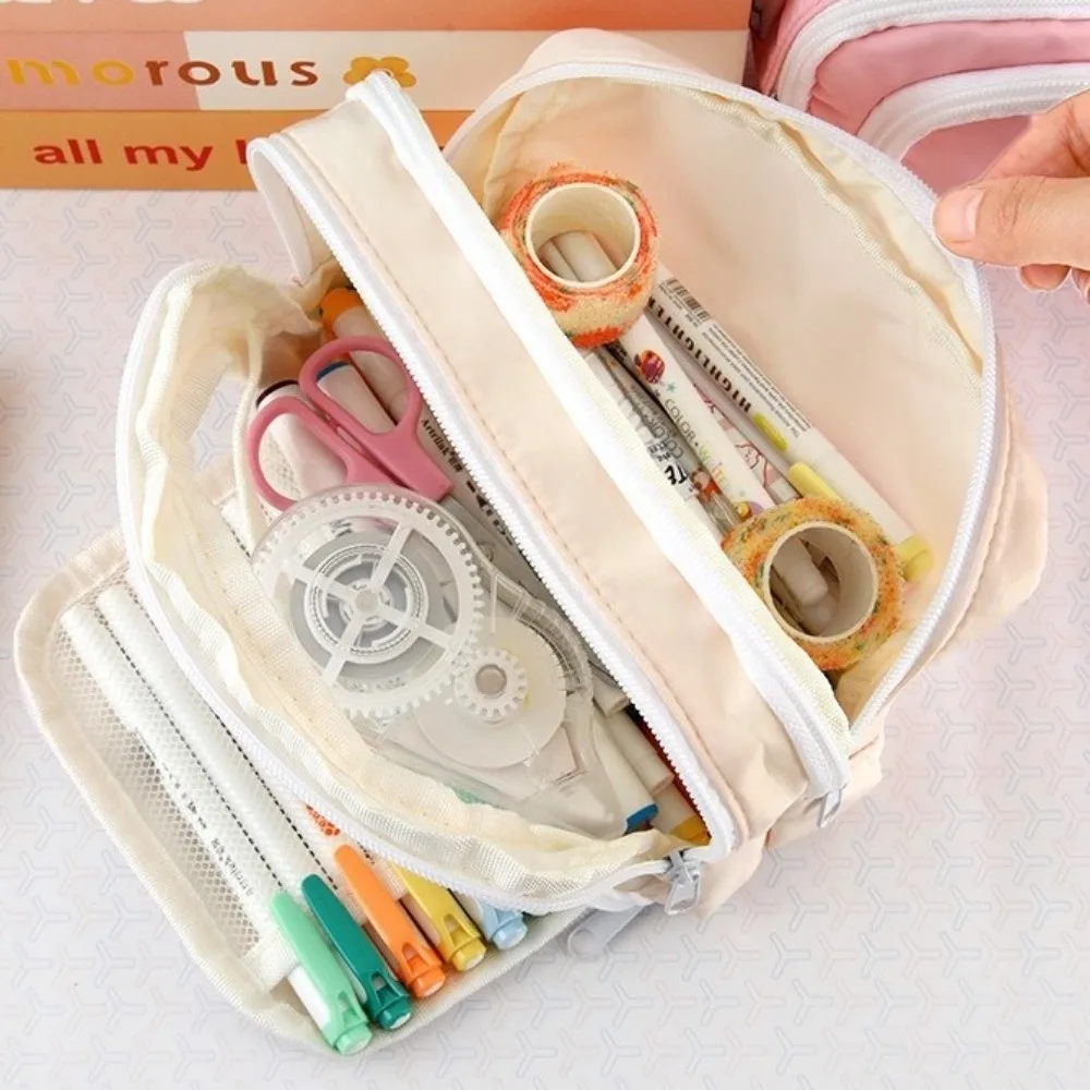 

Canvas 3 Layers Pen Box​​ Multiple Compartments​​ ​Zipper Design Stationery Bag ​​​​Large Capacity Waterproof Pencil Case