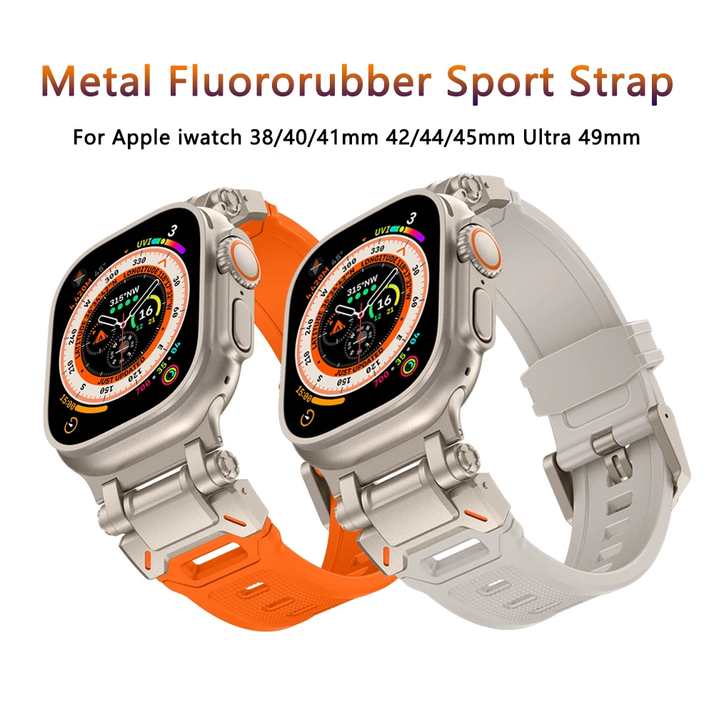 

Metal Rubber Strap For Apple Watch Band Ultra 2 1 49mm 45mm 44mm 42mm Sport Band For iWatch Series 9 8 7 6 5 Bracelet Accessory