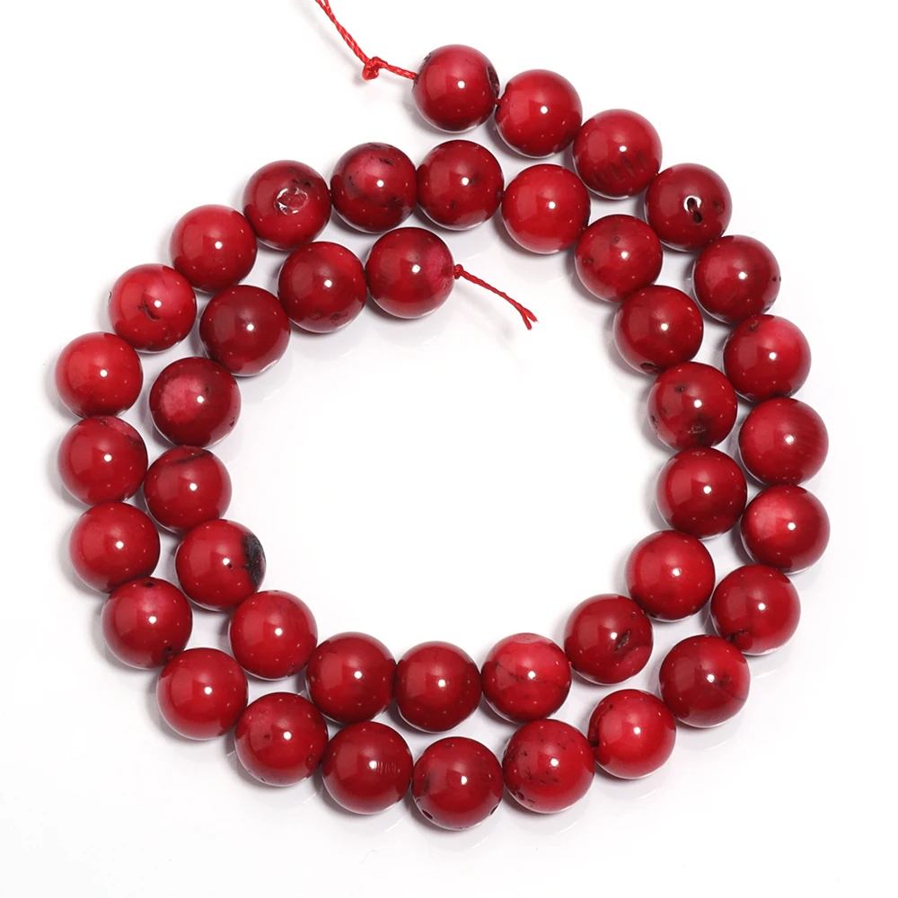 1 Strand Red White Color Coral Beads Natural Stone Beads Round Loose Beads For Jewelry Making  DIY Necklaces Bracelets Wholesale