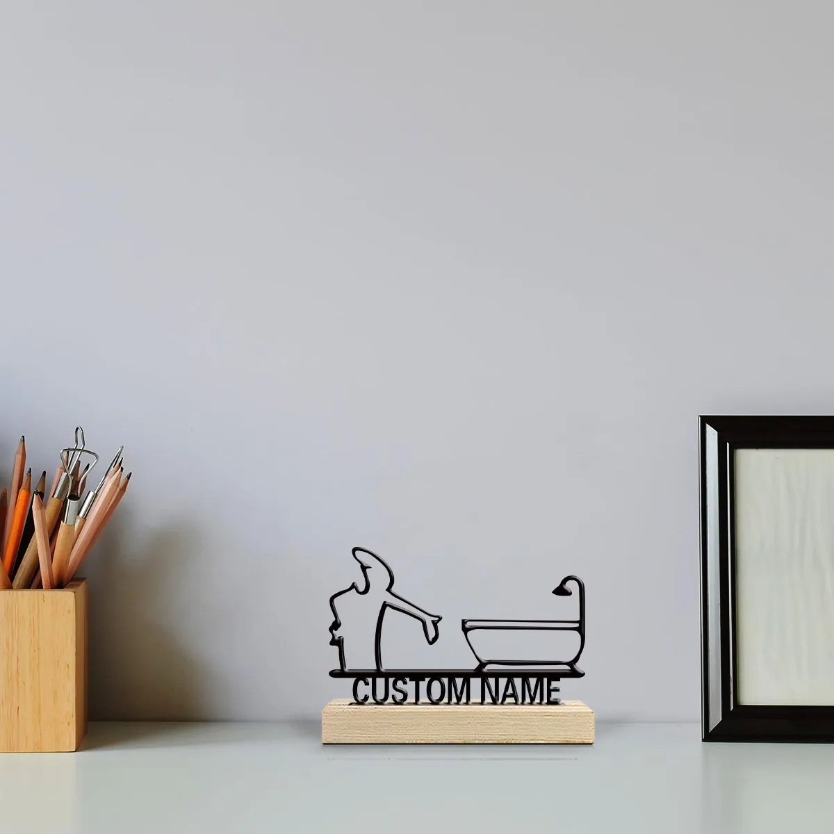 1pc Desktop Metal Ornaments Custom Name Equipped with Wooden Base Desktop Decorations in Bedrooms,Study Rooms,and Offices