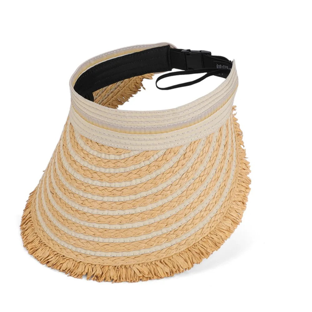 Top Air Cap Portable Empty Top Straw Hat Breathable Polyester Wide Brim Woven Versatile Lightweight Sunscreen Hat Women