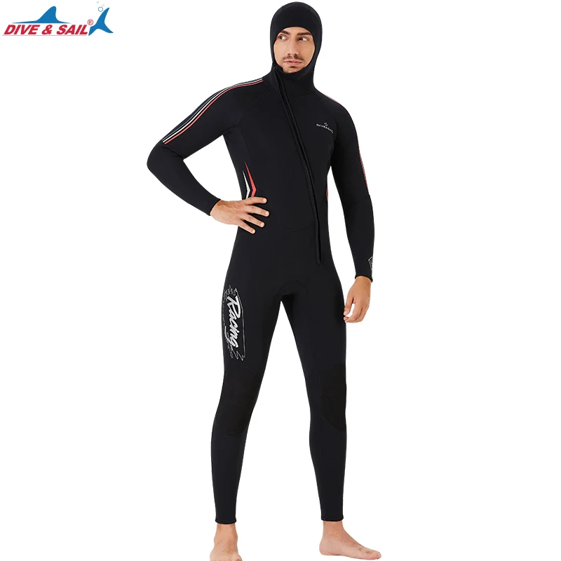 Wetsuit Men 3mm Neoprene Diving Wet Suit with Hoodie Long Sleeve Front Zipper Full Body Thermal Swimsuit in Cold Water Keep Warm