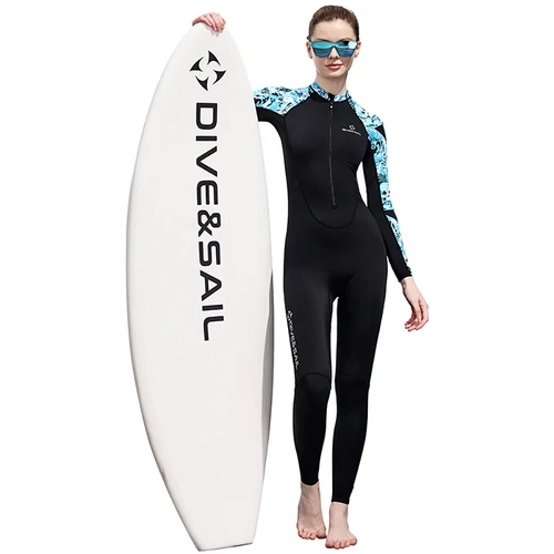 Imagen 2 del producto Traje de baño de cuerpo completo para mujer, traje de baño fino de Lycra con protección contra sarpullidos, traje de baño de una pieza con cremallera, manga larga, ropa de playa para buceo, protección solar