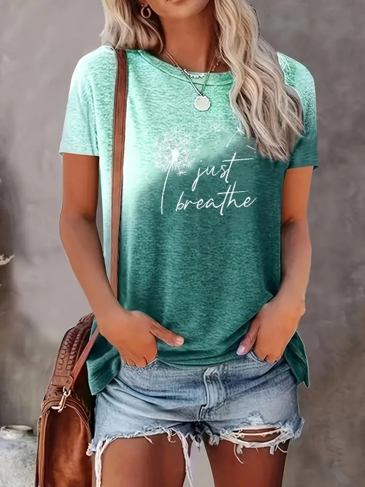 T-shirt estiva a maniche corte T-shirt da donna alla moda Design con tarassaco Stampa Pullover girocollo casual quotidiano Abbigliamento oversize