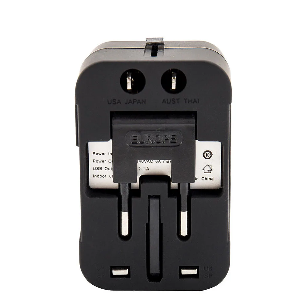 Универсальный адаптер для путешествий по всему миру, зарядное устройство с несколькими вилками для США/ЕС/Великобритании/Австралии с двумя USB-портами