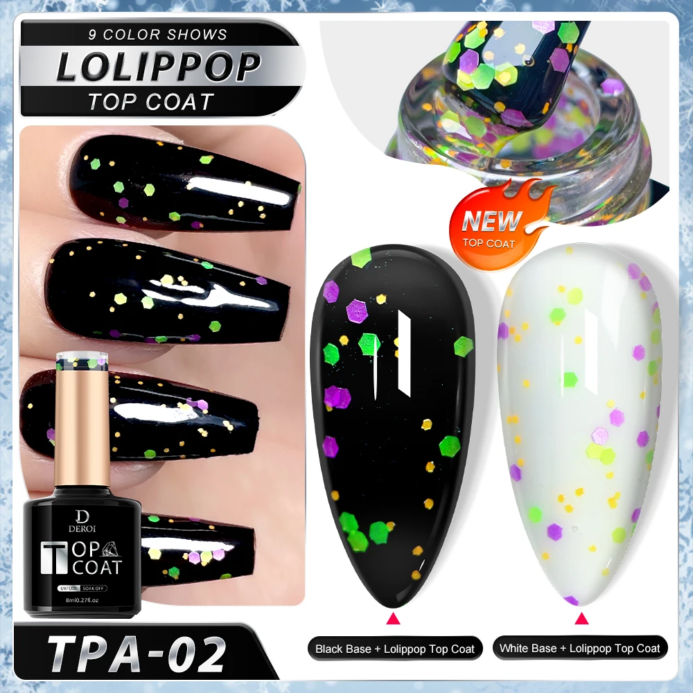 8ml Top Coat UV Gel with Dots No Wipe Top Coat Glitter Transparent Varnish Nail Polish Flash Matte Topcoat Soak Off for Manicure