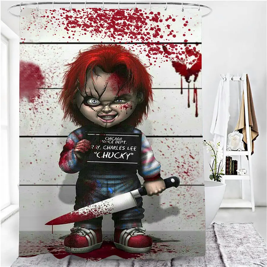 3D Print  Funny Chucky Shower Curtain Waterproof Bathroom Curtain Anti-slip Bath Mat Set Toilet Rugs Carpet Home Decor