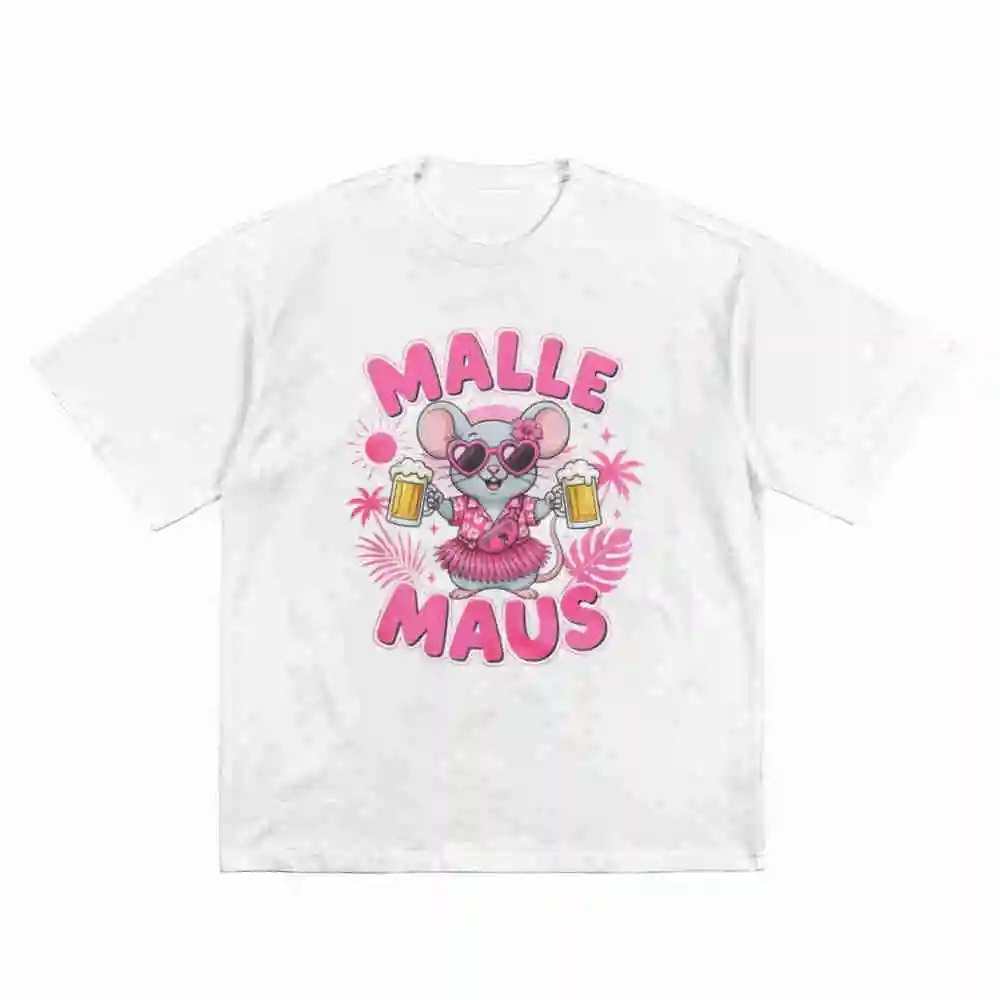 Malle Maus Tropical Mouse Beer Mugs Hibiscus Short Sleeve Tee 100% Cotton T-Shirt