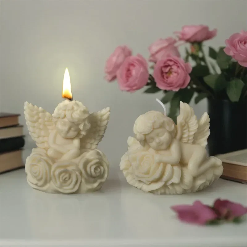 Rose Angel Candle Silicone Mold 3D Baby Angel Portrait Craft Sculpture Plaster Cement Clay Resin Mould DIY Handmade Soap Making