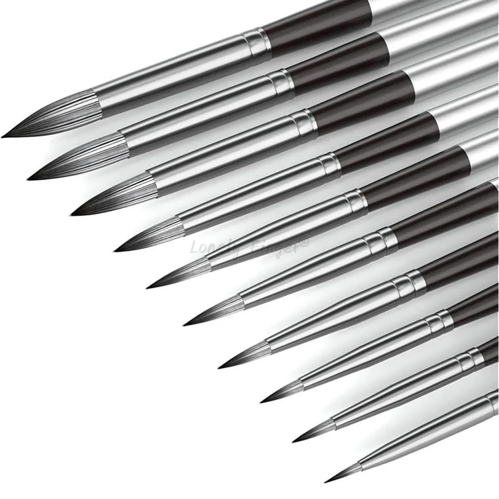 10pcs Round Watercolor Paint Brush Set Soft Hair Comfortable Handle for Watercolor Acrylic Gouache Oil