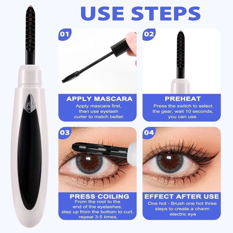 

Electric Heated Eyelash Curler USB Charge Makeup Curling Kit Long Lasting Natural Eye Lash Curler