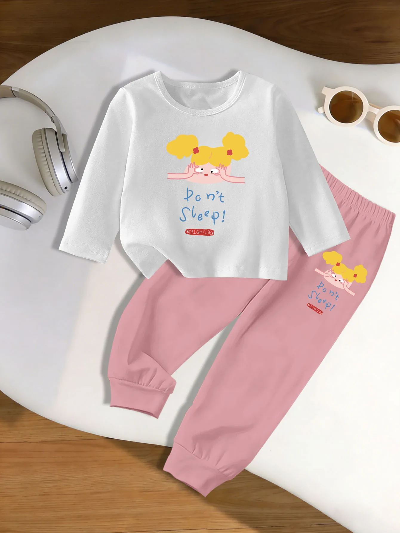 

Комплект из 2 предметов: осенний милый комплект из базового слоя с длинными рукавами и брюк для бега для девочек с забавными принтами для девочек из мультфильмов