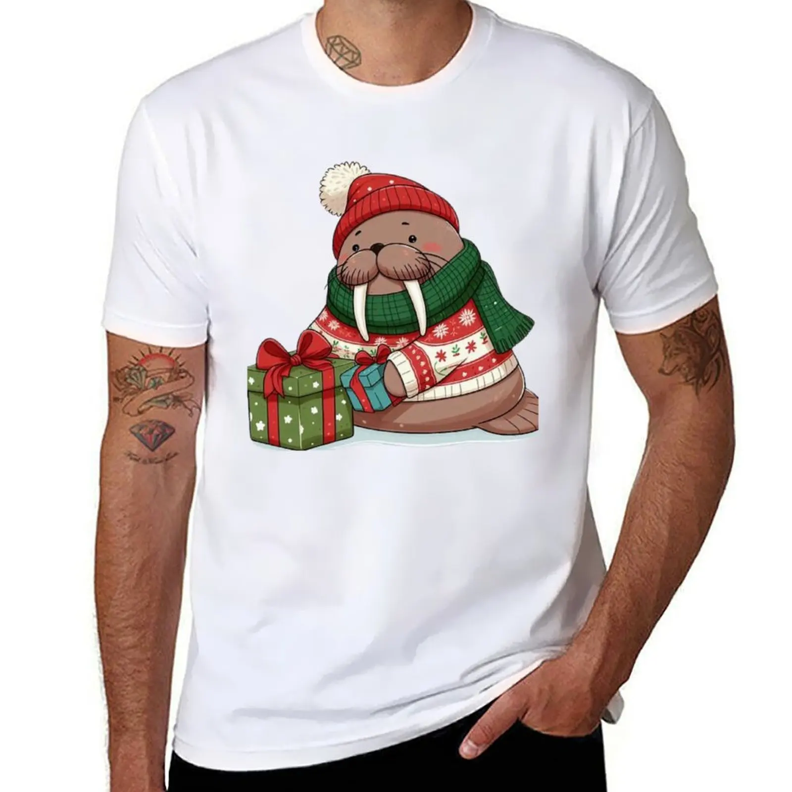 

Cozy Christmas Walrus in Winter Attire T-Shirt man graphic t shirt man t shirts graphic t shirts with prints T-Shirt
