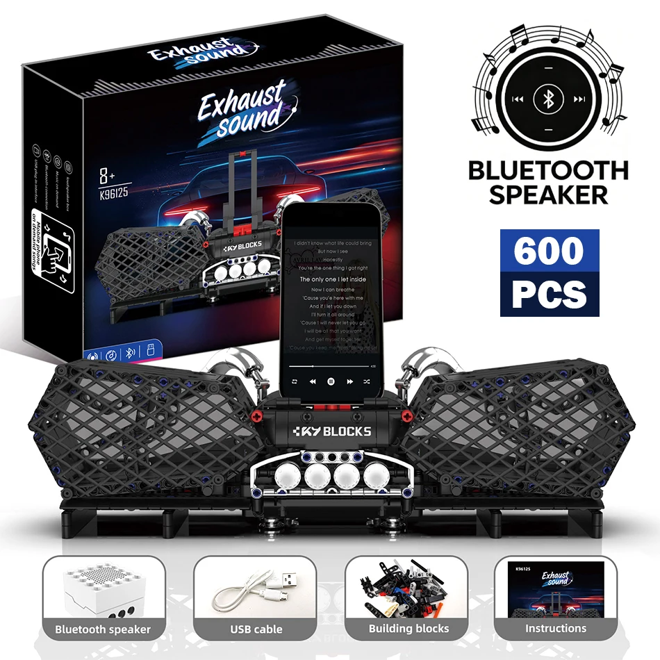 

Creative Sports Car LB Exhaust Bluetooth Speaker Audio Building Blocks USB Music Player Phone Holder Decor Bricks Toys Kids Gift
