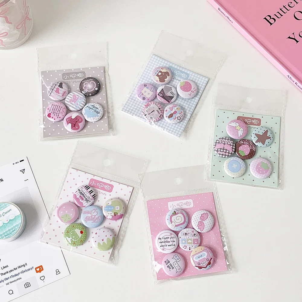 6-teiliges Set Cartoon Engel Herz 25mm Mini Runde Abzeichen Schüler-Rucksack Dekoration Brosche Set Anstecknadel Mädchen Accessoires – Detail 11