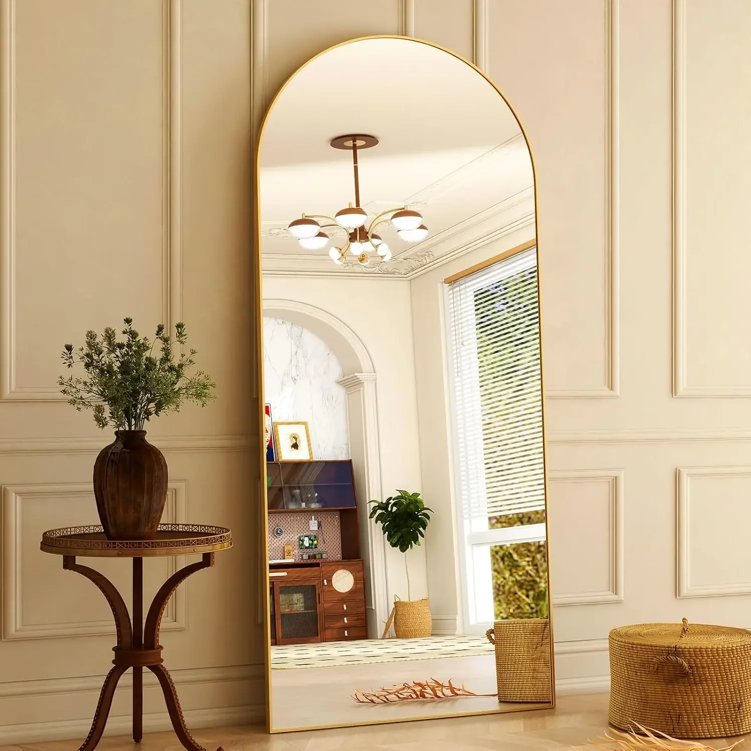 76"x34" Arched Full Length Mirror Free Standing Leaning Mirror Hanging Mounted Mirror Aluminum Frame Modern Simple Ho