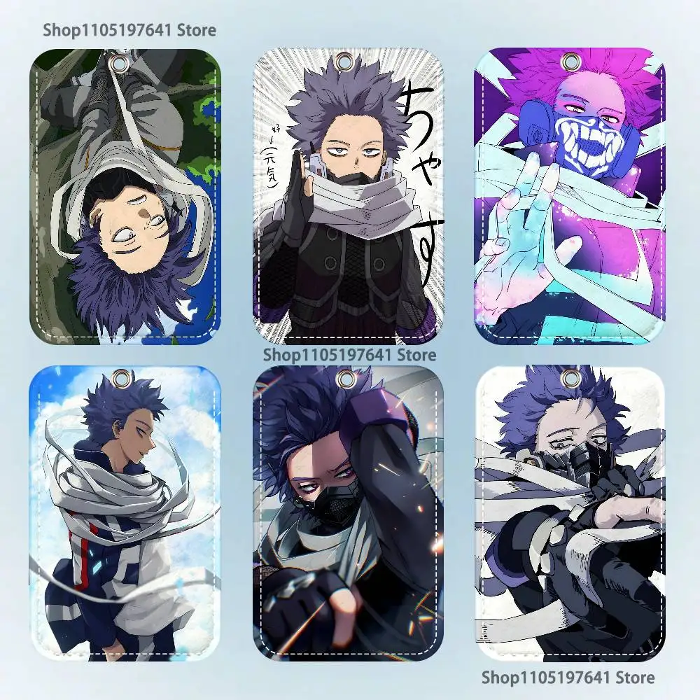 My H-Hero Shinsou Pattern 1Pc PU Leather Card Holder Keychain Key Ring Door Lock Access Tags ID Card Case Keychain Card
