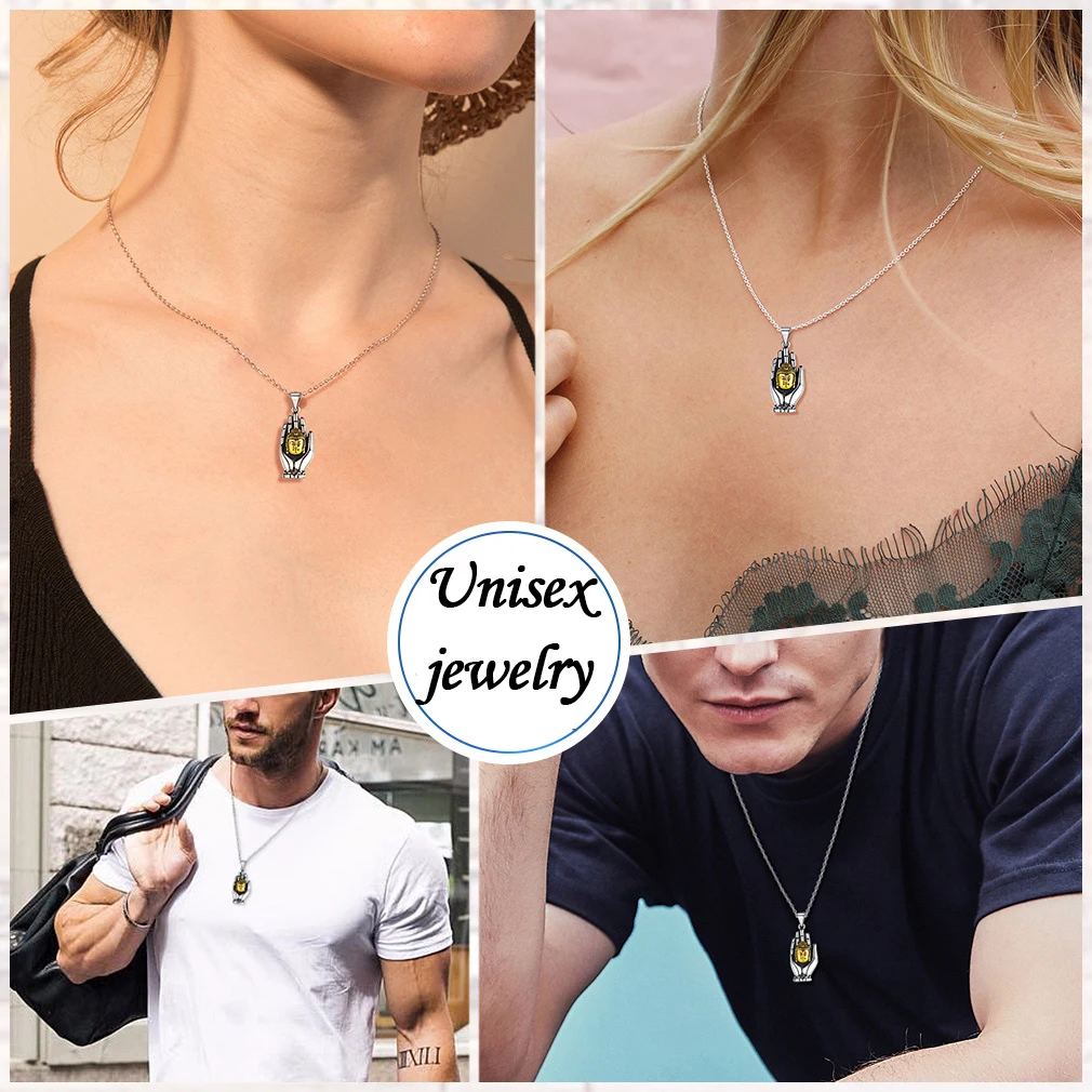 U7 النحاس Abhaya Mudra لفتة اليد 925 فضة بوذا رئيس قلادة قلادة 18 بوصة سلسلة للجنسين البوذية مجوهرات هدية #5