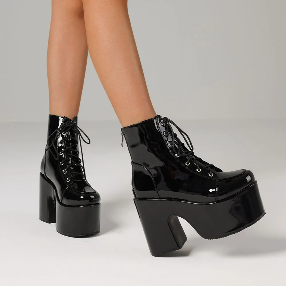 2024 plataforma de tacón alto Cool Punk moda mujer alta calidad niñas zapatos góticos negro talla grande 43 botas de lujo informales atadas cruzadas