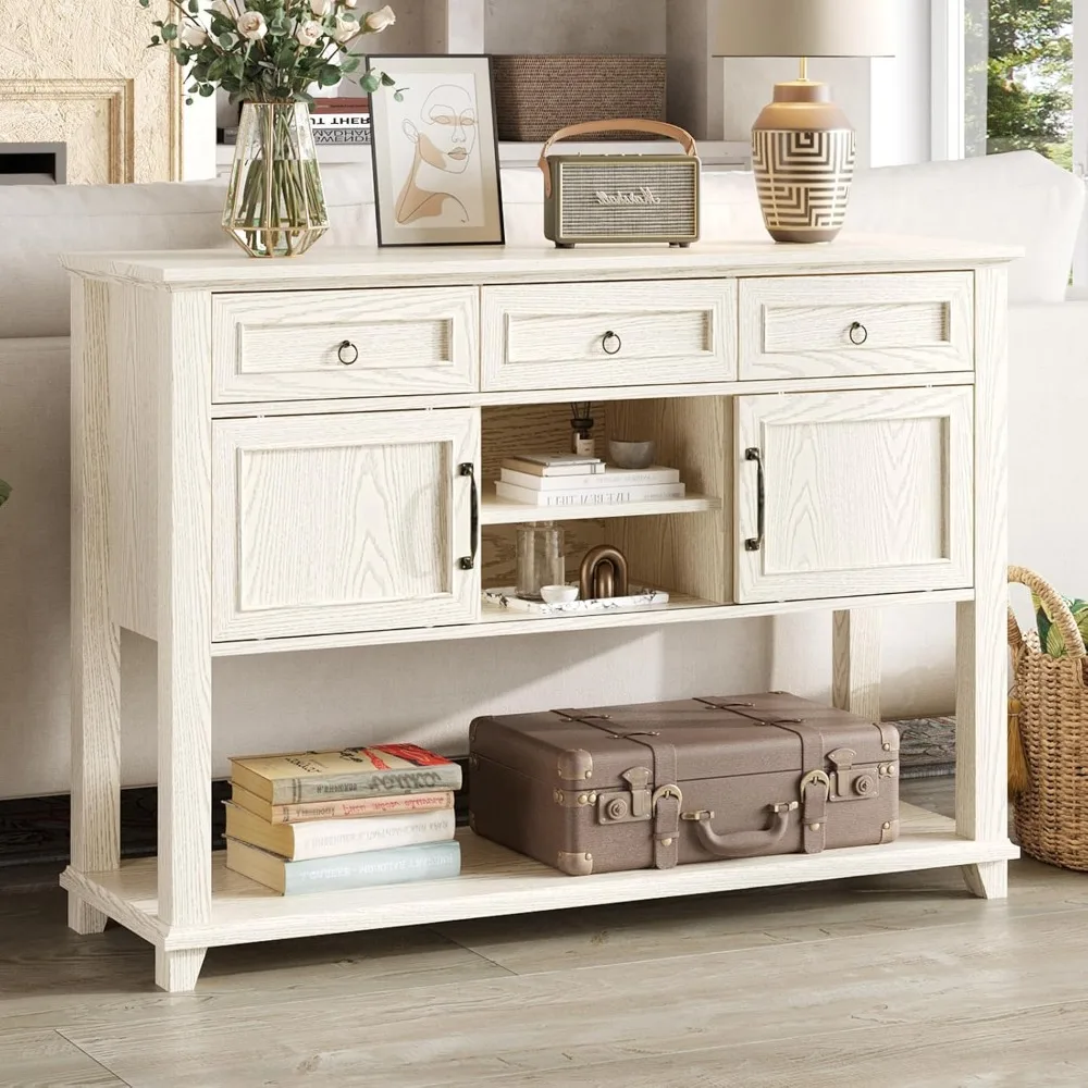 Entryway Table, with 2 Sliding Barn Doors & 3 Drawers, 47 Farmhouse Console Table with Storage Shelf, Rustic Sofa Table