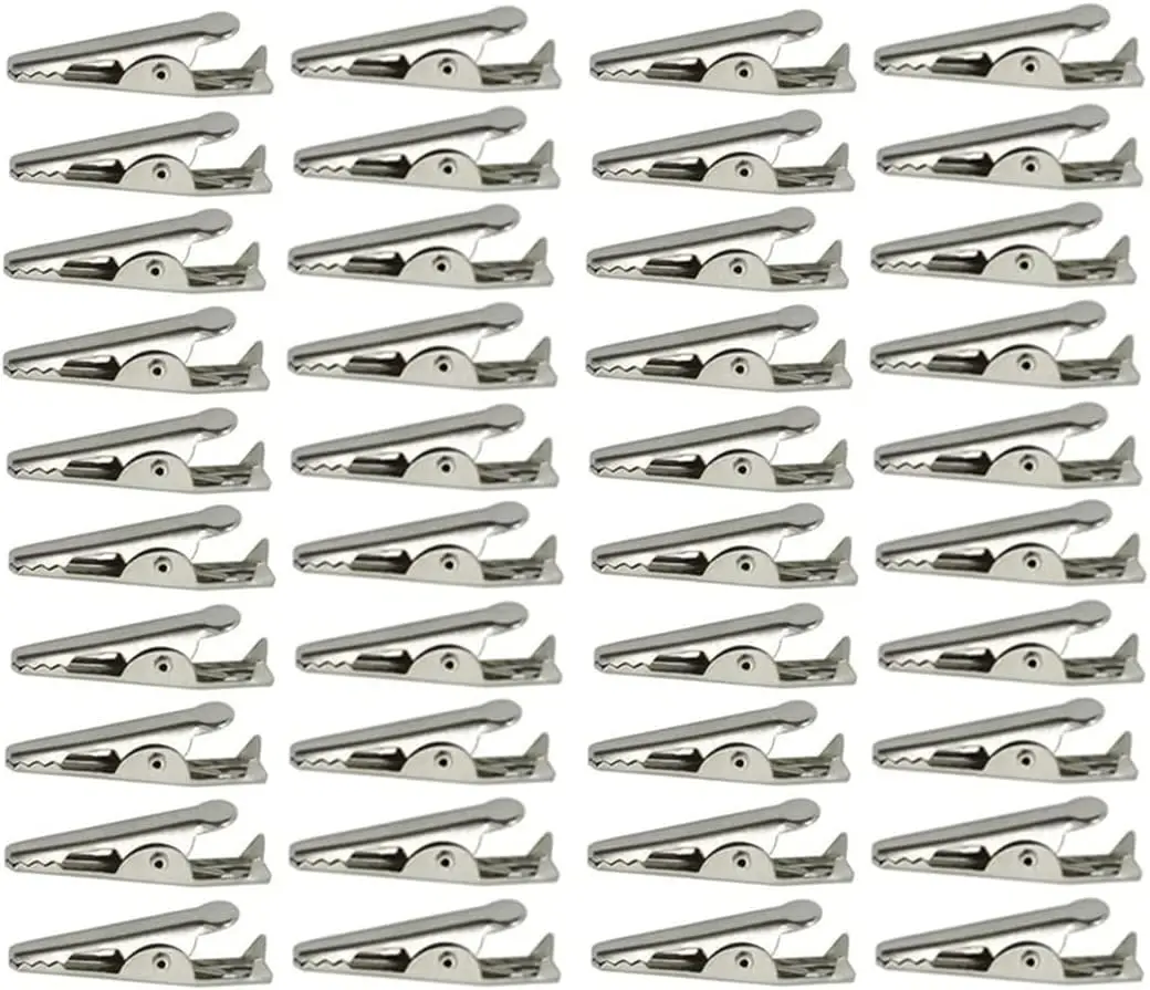 

100 шт. 35 мм мини-металлические зажимы типа «крокодил», зажимы «крокодил» серебряного тона, никелированные пружинные зажимы для испытательной линии для автомобиля