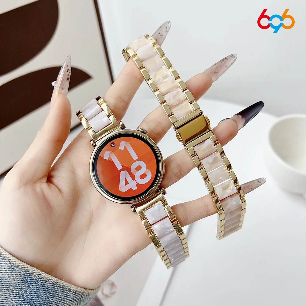 Correa de resina de lujo para mujer, pulsera de 18mm para Huawei GT5/GT4, banda de acero inoxidable para niña, accesorios de reloj Samsung, regalo