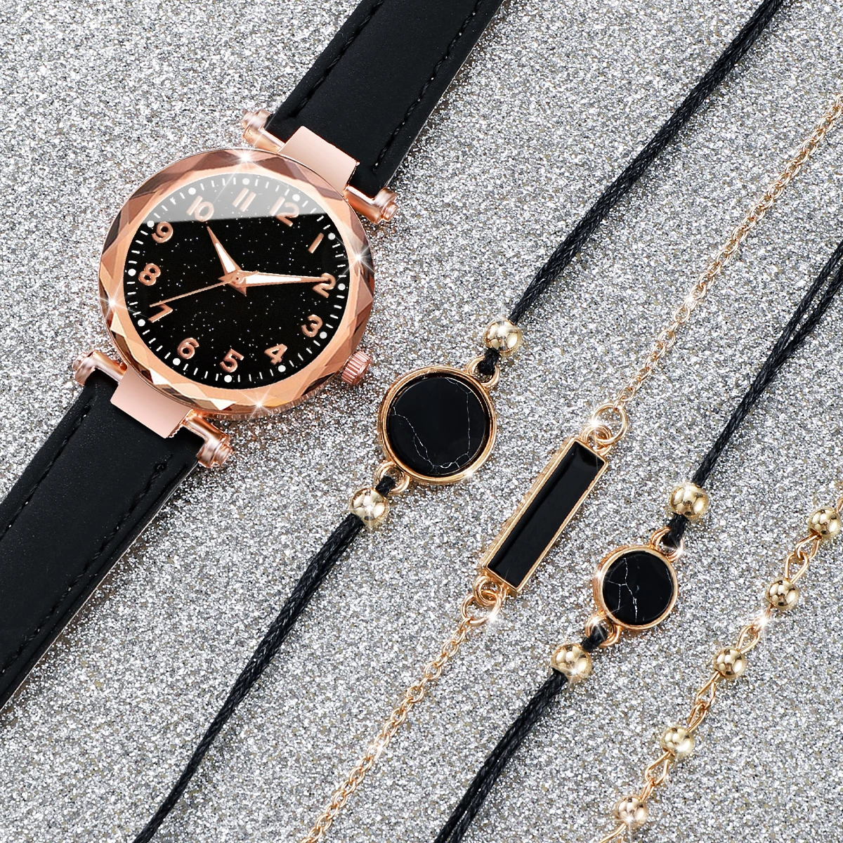 5PCS/Set Women‘s Watches Ladies Fashion Leather Band Analog Quartz WristWatch Bracelets Set