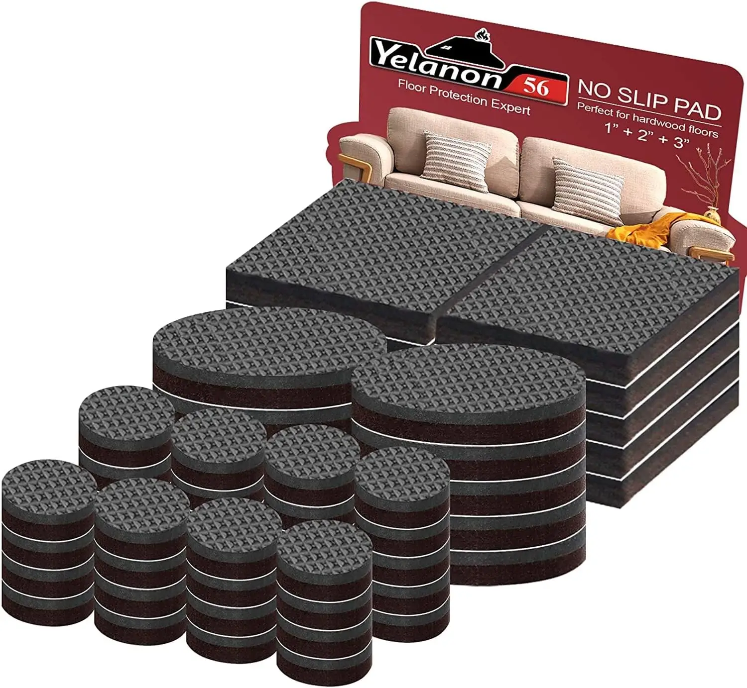 

Non Slip Furniture Pads -56 pcs（1+2）” Furniture Grippers, Non Skid Furniture Legs,Self Adhesive Rubber Furniture Feet, A
