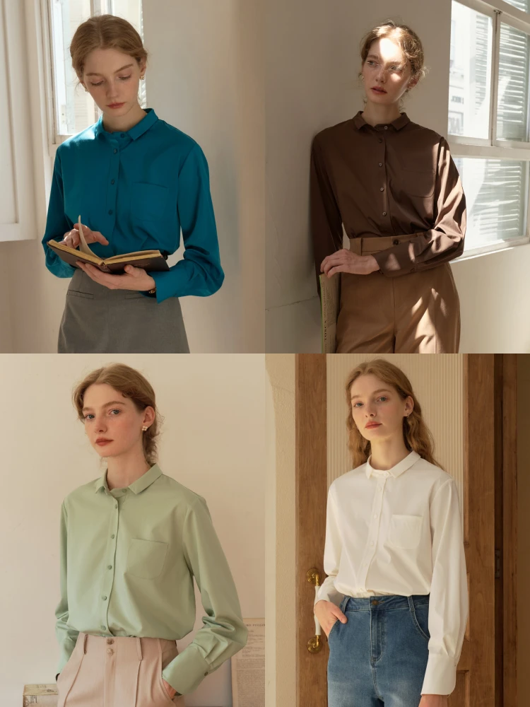 

Повседневная блузка SimpleRetro с маленьким воротником, из смесового хлопка и полиэстера, с длинным рукавом, свободного кроя, на пуговицах, в деловом стиле