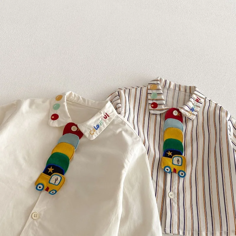 2026 frühjahr Neue Kinder Shirts Nette Engineering Fahrzeug Stickerei Blusen Jungen Drehen-unten Kragen Shirts Kinder Casual Tops – Detail 5