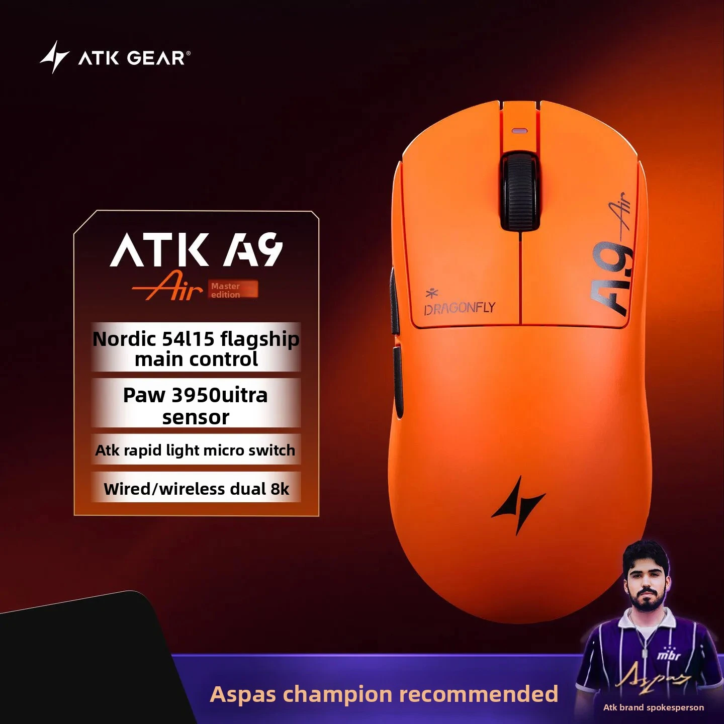 ATK A9 Air Ultimate 2.4G ワイヤレスマウス 軽量 Paw3950 ウルトラ