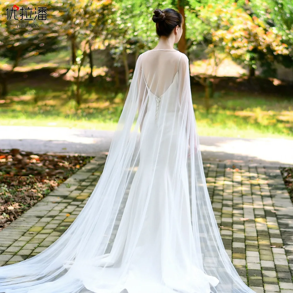 Bridal Cape Tail Shawl Cape Simple Atmosphere Korean Wedding Party Performance Shawl Woman Cape Gown  Bridal Wraps