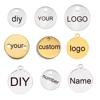 50-200pcs Custom Order Laser Engraved Stainless Steel Charms Personalized Round Custom Logo Round Disc Logo Jewelry Tags