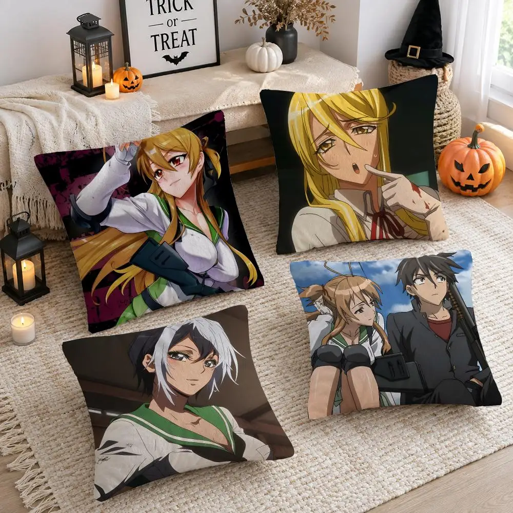 Anime H-Highschool Of The Dead Cushion Cover Plush Decorative Pillow Case With Hidden Zipper Cutecore Room Decor For Home