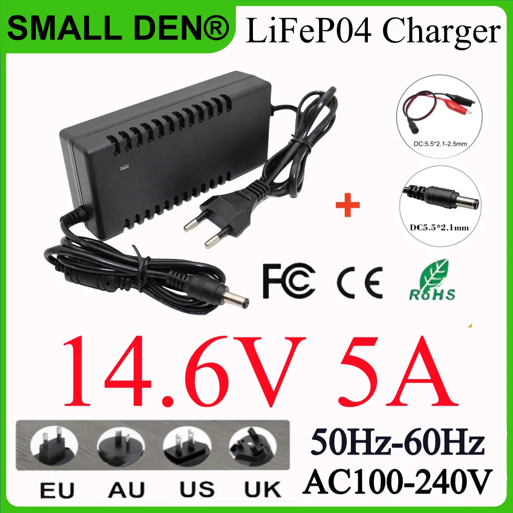 14.6V 5A LiFePO4 Battery 4S 12V 12.8V 14.4V Smart Charger 100-240V to DC for Lithium iron battery Universal Power Supply charger