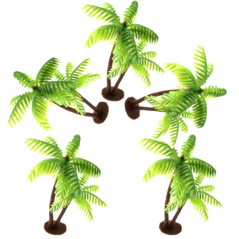 5Pcs Mini Plastic Coconut Palm Tree Plant Craft Micro Landscape Aquarium Decor Home Desk Figurines Miniatures Plant