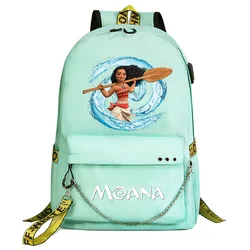 Disney Moana Students School Bag Women Men Causal Travel Laptop Backpack with Charging USB Teenager Backpacks