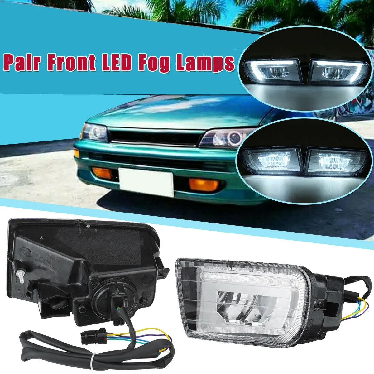 1 Pair Front Bumper LED Fog Light Lamp for Toyota Corolla AE100 AE101 1993-1999