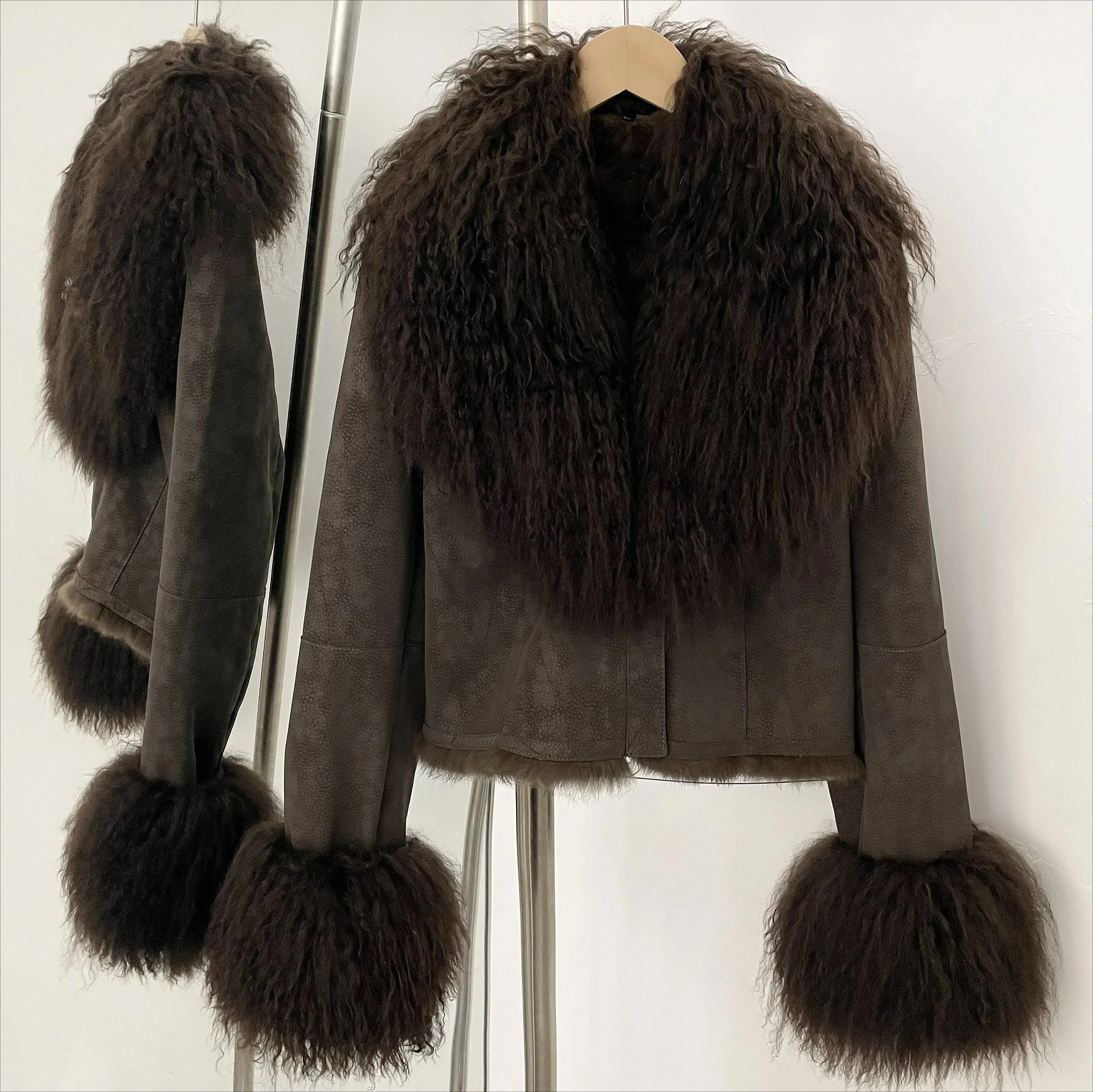 Fur Coat  Autumn Winter Suede Women with Long Sleeve New Arrival Winter Rabbit Fur Lining Fur Jacket