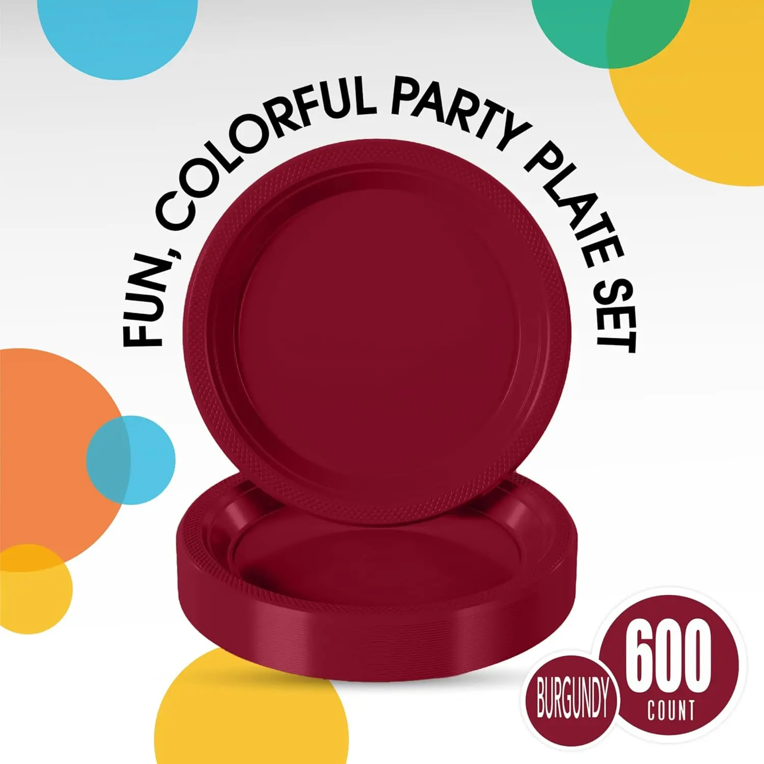 10 Inch Burgundy Plastic Plates - 600 Count - Solid Color Disposable Plates - Burgundy Dinner Party Plates For All