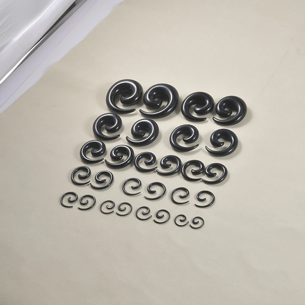 1 paar Acryl Schwarz Ohr Spirale Expander Ohr Stecker Spirale Ohr-Piercing Bahre Körper Schmuck 1,2mm-24mm Piercing Schmuck